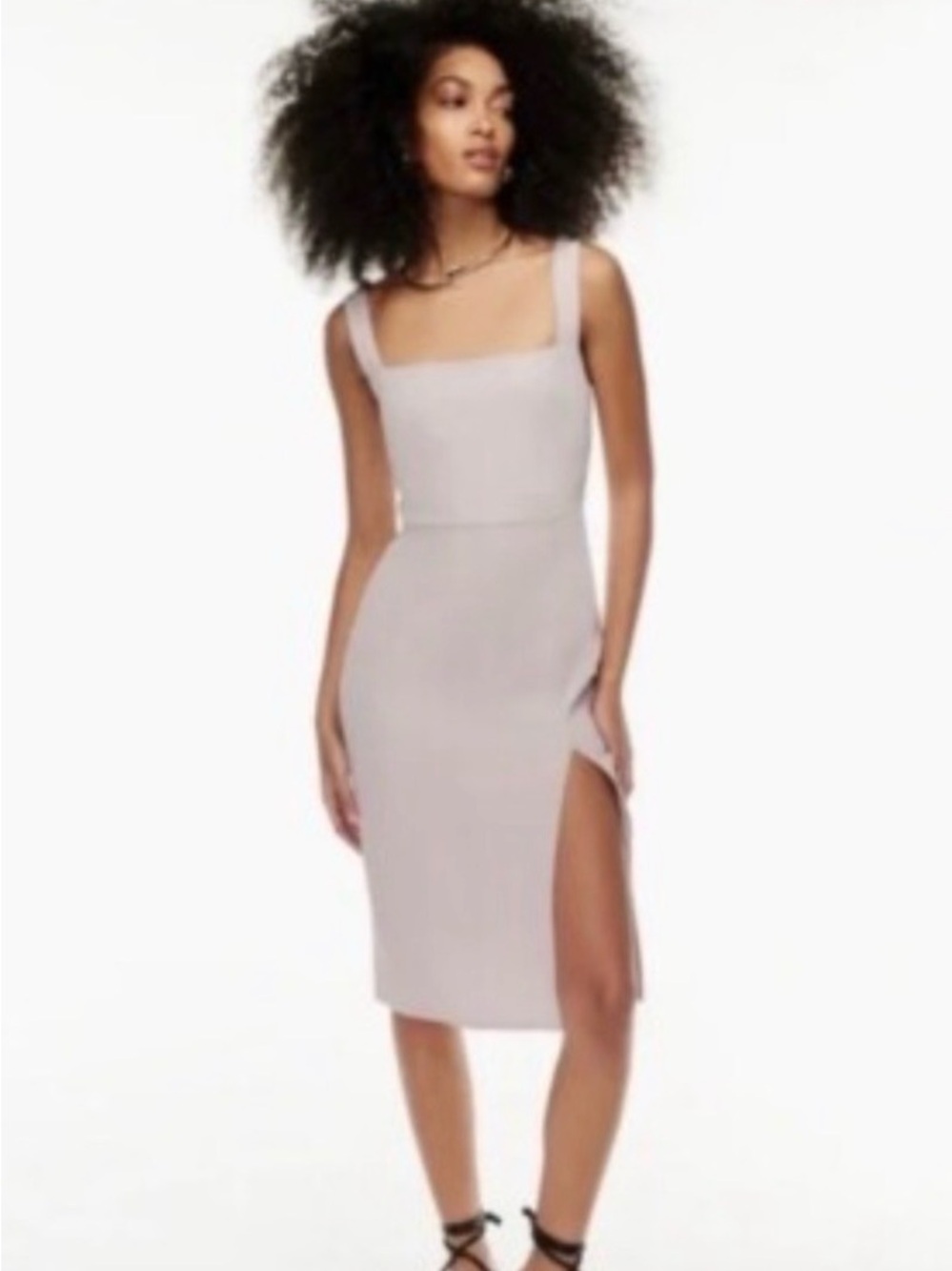 Babaton Square-Neck Sleeveless Midi Dress in Light Beige with Side Slit